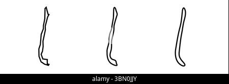 Il contorno nero del paese del Cile si presenta in tre diversi livelli di morbidezza. Mappe semplificate. Icone vettoriali isolate su sfondo bianco. Illustrazione Vettoriale