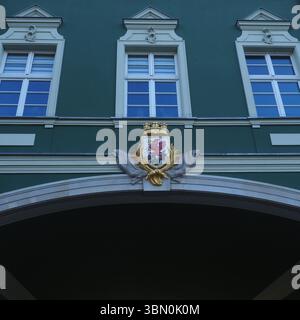 Municipio di Szczecin dettaglio architettonico con stemma Foto Stock