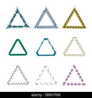 Design a triangolo luminoso. Cornici a motivi astratti. Trame ed elementi misti. Stili geometrici decorativi. Illustrazione Vettoriale