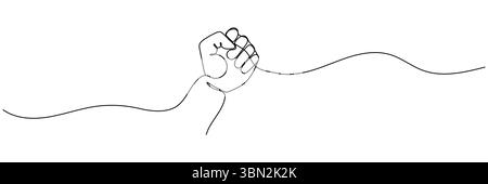 Pugno a mano con linea continua. Una linea di disegno del pugno serrato a mano verso l'alto. Traccia modificabile. Illustrazione Vettoriale