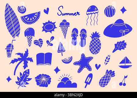 Elementi di silhouette per le vacanze estive set isolato, elementi vettoriali moderni astratti Illustrazione Vettoriale