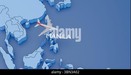 Filippine, Manila, illustrazione astratta di una mappa con un aereo, concetto di viaggio aereo Foto Stock