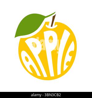 Immagine vettoriale minima di una mela con scritta disegnata a mano all'interno. Design semplice, sfondo bianco pulito. Concetto creativo di cibo sano con tipografia moderna e tema organico. Illustrazione Vettoriale