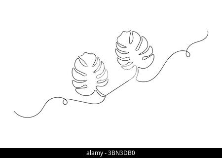 Monstera Leaf una linea disegna minimalista grafica continua vettoriale isolato Illustrazione Vettoriale