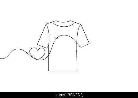 Tshirt continua disegno a una linea in stile minimalista isolare l'illustrazione vettoriale del contorno Illustrazione Vettoriale