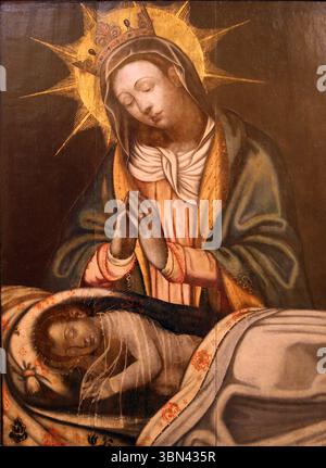 Nostra Signora che guarda il bambino addormentato. xvi/xvii secolo. Olio su legno. Saint Francisco Museum Center. Evora. Portogallo. Foto Stock
