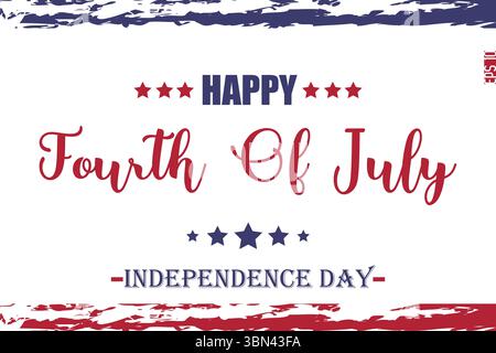 Buon 4 luglio giorno dell'indipendenza testo moderno tipografia USA modello di bandiera astratta Illustrazione Vettoriale