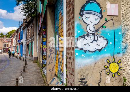 Francia, Hauts-de-France, Picardie, somme, Amiens. Quartiere di Saint-Leu. Street Art rue de la Dodane Foto Stock