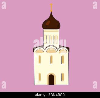 Una chiesa illustrata splendidamente realizzata ed elegante, caratterizzata da un campanile e una croce sulla sommità Foto Stock