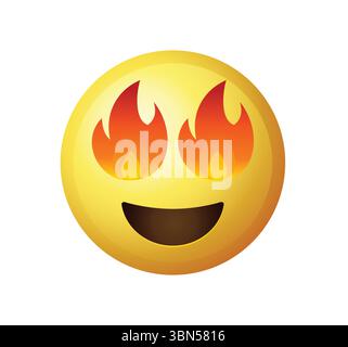 Emoji degli occhi di fuoco. Emoticon con illustrazione vettoriale degli occhi di fuoco isolata. Illustrazione Vettoriale