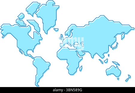 Mappa stilizzata del mondo in uno stile semplice per bambini. Mappa moderna del continente per infografiche e presentazioni. Illustrazione Vettoriale