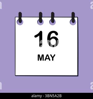 16 maggio. Icona Calendario giornaliero per la progettazione. Design semplice per brochure, volantini, supporti di stampa e pubblicità aziendali. Facilmente modificabile Illustrazione Vettoriale