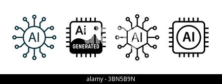 Icona chip digitale ai. Icona della linea di tecnologia dei circuiti di dati scientifici vettoriali intelligenti artificiali. Illustrazione Vettoriale