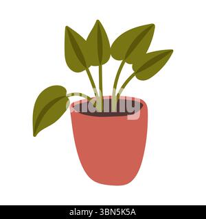 Illustrazione Plant in pot Vector. Piante decorative piatte per interni in pentole per la decorazione di interni per la casa o l'ufficio, collezione di fiori verdi da giardino isol Illustrazione Vettoriale