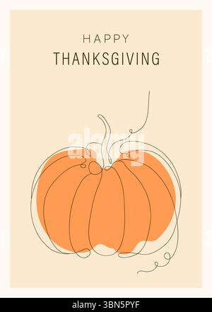Tessera minimalista per il Ringraziamento con il simbolo della zucca in stile artistico. Illustrazione vettoriale di una vacanza autunnale. Modello autunnale per inviti e biglietti d'auguri Illustrazione Vettoriale