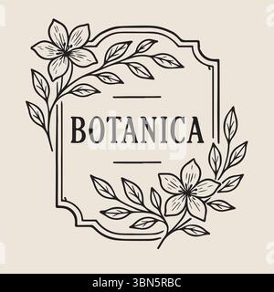 Incantevole cornice botanica con fiori stilizzati e foliage Art Illustrazione Vettoriale