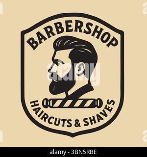 Emblema classico da barbiere con profilo uomo con barba per una rasatura perfetta Illustrazione Vettoriale