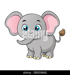 Simpatico Elefante del cartone animato - adorabile personaggio di Baby Elephant Illustrazione Vettoriale