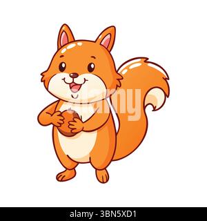 Simpatico scoiattolo di cartoni animati - tenendo il dado in posa giocosa Illustrazione Vettoriale