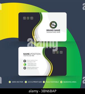 Modello di biglietto da visita semplice e pulito, verde e bianco Illustrazione Vettoriale