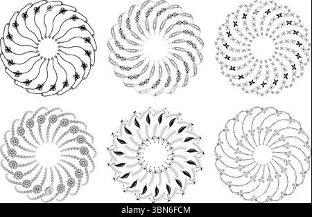 Set di elementi decorativi circolari in stile Mandala Abstract Illustrazione Vettoriale