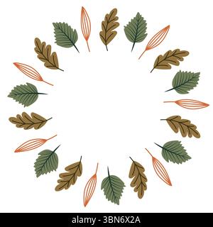 Set di corona autunnale con foglie. Cornice rotonda botanica vintage. Illustrazione Vettoriale