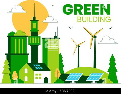 Illustrazione vettoriale del Green Building con una splendida vista panoramica ecologica della città verde con grattacieli, ecologia e sostenibilità Illustrazione Vettoriale