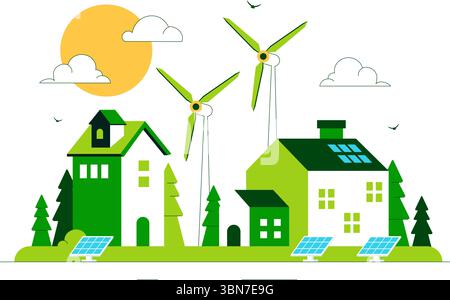 Illustrazione vettoriale del Green Building con una splendida vista panoramica ecologica della città verde con grattacieli, ecologia e sostenibilità Illustrazione Vettoriale