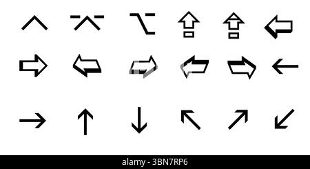 Set di icone minimalista con frecce e indicatori direzionali - grafica vettoriale in bianco e nero Illustrazione Vettoriale