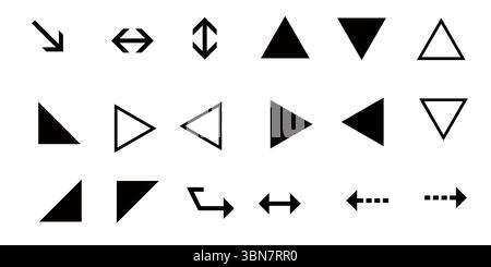 Set di icone direzionali freccia e triangolo - elementi dell'interfaccia utente vettoriale in bianco e nero Illustrazione Vettoriale