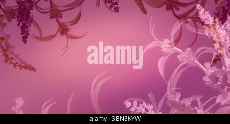 Sfondo sfumato rosa tenue con silhouette floreali trasparenti astratte, ideale per romantiche e matrimoni. Foto Stock