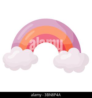 Affascinante illustrazione vettoriale del dolce arcobaleno pastello con colori tenui. Soffici nuvole bianche poggiano alla base. Questo adorabile elemento è perfetto per chil Illustrazione Vettoriale