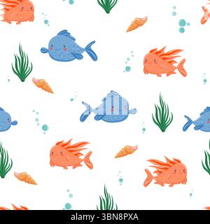 Motivo senza cuciture con pesci arancioni e blu Illustrazione Vettoriale