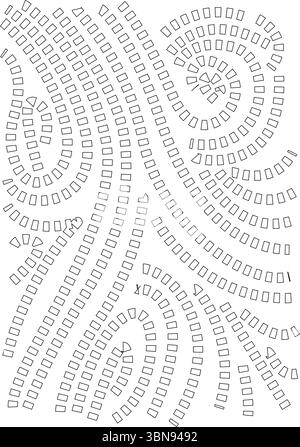 Un sorprendente sfondo astratto caratterizzato da un intricato motivo a mosaico. Il design è composto da numerosi piccoli rettangolari neri e trapezoidali Illustrazione Vettoriale