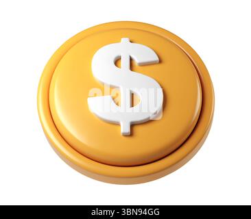 icona di rendering 3d di una grande moneta finanziaria dorata che mostra un simbolo del dollaro bianco, isolata su sfondo trasparente Foto Stock