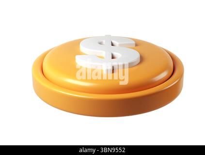 icona di rendering del denaro 3d di una grande moneta finanziaria dorata che mostra un simbolo del dollaro bianco, isolato su sfondo trasparente Foto Stock