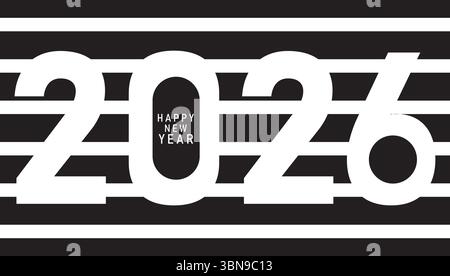 Elegante set con logo vettoriale con scritta "2026" in grassetto in bianco e nero. Perfetto per la grafica per festeggiare il nuovo anno, biglietti d'auguri e banner Illustrazione Vettoriale