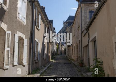 Vista su rue des Juifs verso il lato nord-est della cattedrale gotica di Saint Etienne a Bourges, Francia. Foto Stock