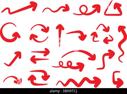 Pacchetto icone freccia rossa – simboli di direzione in grassetto per il marketing e il design di evidenziazione Illustrazione Vettoriale