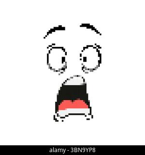 Immagine emoji con pixel art a mosaico con un'espressione sorprendente che cattura un look sbalorditivo e dagli occhi ampi Illustrazione Vettoriale