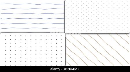 Questa serie minimalista di sfondo bianco e nero presenta linee neutre, griglie e piccoli motivi ripetuti di forme semplici Illustrazione Vettoriale
