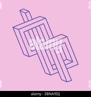 Forme impossibili. Tatuaggio dell'illusione ottica. Figure geometriche sacre. Logo. Oggetto geometrico eterno astratto. Contorno infinito impossibile. Arte ottica Illustrazione Vettoriale