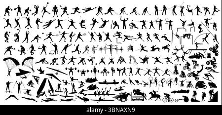 silhouette sportive, ampio set vettoriale di varie silhouette sportive Illustrazione Vettoriale