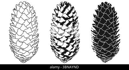 Stencil sagomata con profilo a cono in fiore di pino Illustrazione Vettoriale