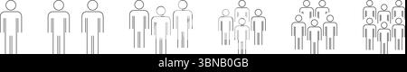Set di icone riga di progressione raggruppamento persone. Dinamica sociale, Team Building e Community Growth Outline Symbol Collection. Dimensioni del gruppo. Modificabile Illustrazione Vettoriale