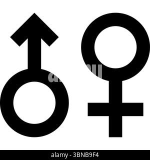 segno nero maschio e femmina isolato su bianco, illustrazione vettoriale. Illustrazione Vettoriale