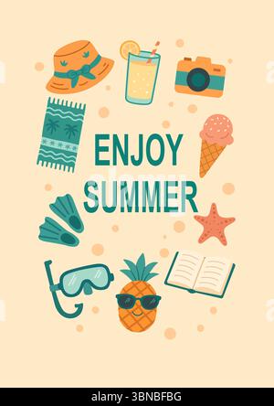 Poster estivo verticale con elementi carini Illustrazione Vettoriale
