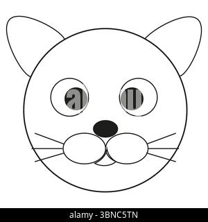 Profilo della faccia di Cat. Forma di animale cartoni animati. Baffi e occhi. Contorno nero vettoriale. Illustrazione Vettoriale