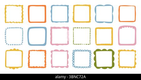 Colorata collezione di cornici quadrate disegnate a mano Illustrazione Vettoriale