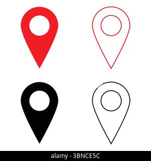 Serie di icone di posizione dei puntini. Icona GPS e pin mappa. set di icone vettoriali di navigazione. Set di icone puntatore marcatore mappa. Simbolo di destinazione. Simbolo di posizione GPS Illustrazione Vettoriale